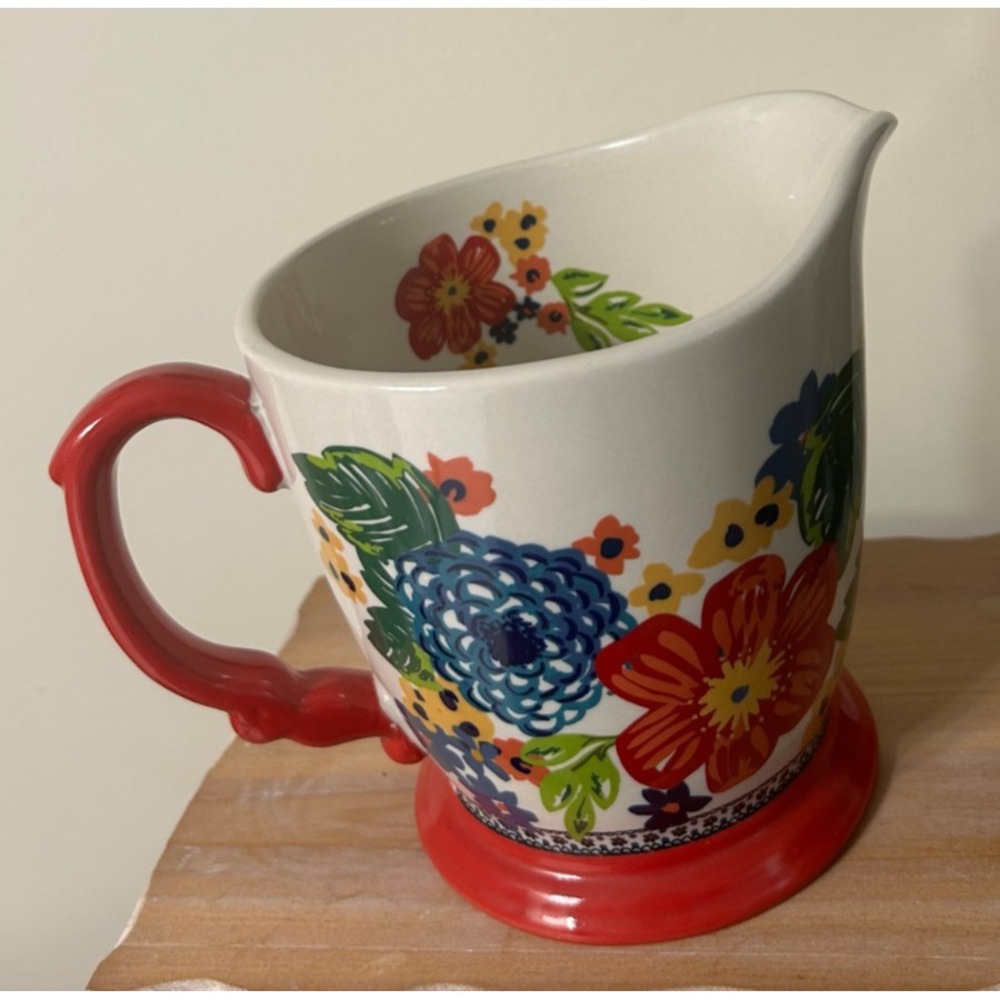 Pioneer Woman Dazzling Dahlias Stoneware 4 Cup Floral Pitcher Red Decor - Picture 2 of 5